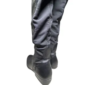 Anne Klein Black Leather Over The Knee Boots Mixed Media Flat Riding Boot 6.5 thumbnail 7