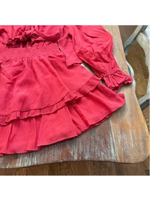 Angel Biba Red Tie Front Ruffle Tiered Mini Dress Long Sleeve Boho US S AU 8 thumbnail 5