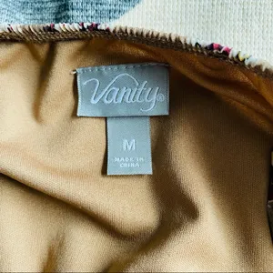 Vanity Floral Print Ruffle Dress Tan Sz Medium thumbnail 8