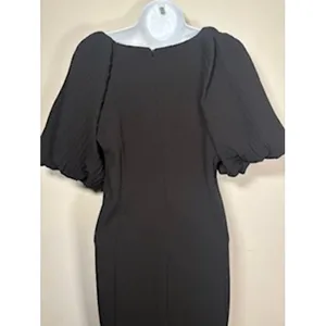 Nina Leonard Sheath Dress Black Pleated Puff Sleeve Midi LBD Elegant Size‎ M thumbnail 6