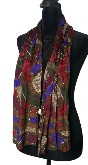 VTG Made‎ in Japan 100% Silk Scarf Ethnic Print Liz Claiborne Earthy BOHO 53" thumbnail 1