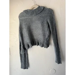 Decree Sweater Y2k XL Gray Metallic Ruffle Open‎ Cardigan Knit Cropped Soft thumbnail 9