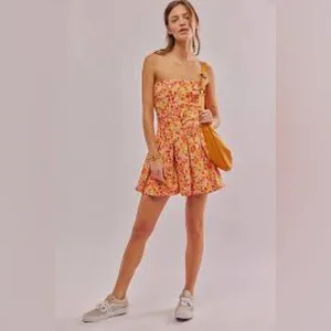 NWOT Free People Made Me Smile Printed Mini Dress Citrus Combo XL thumbnail 4