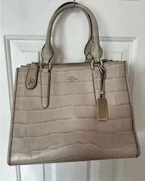 Coach Embossed Crocodile Crosby Bag leather bag no strap gray tan color thumbnail 1