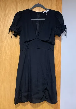 Olivaceous Black V-Neck Puff-Sleeve Mini Dress - Size Small thumbnail 1