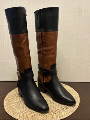 Just Fab Black and Tan Winnie Block Heel Boots | Women | Size 6.5 NWOB thumbnail 4