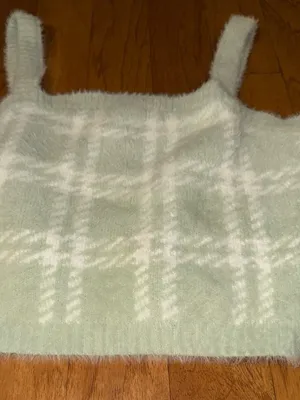 New PacSun Kendall & Kylie Light Mint Green + White Plaid Soft Cropped Top L thumbnail 6