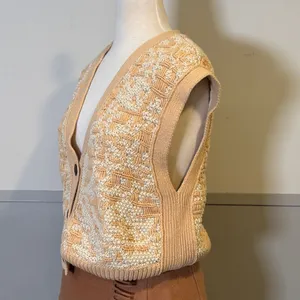 Free People Beige and Cream Knit Vest Geometric Pattern Sweater thumbnail 11