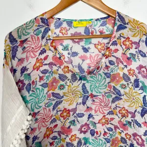 ROLLER RABBIT Swim Coverup Kaftan Womens Size XS Floral Pom Pom Boho Vacation thumbnail 4