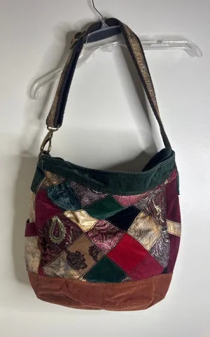 Vintage Y2K Lucky Brand Patchwork Hobo Bag Velvet Suede Paisley Boho Festival thumbnail 1