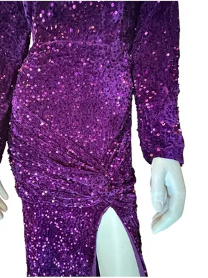 Wenkafo Flocked Velvet & Sequins Mermaid Formal Dress Purple Size 14 NWT thumbnail 3