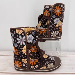No Boundaries Lexie Boots Brown Corduroy Retro Floral Flower Power Boho Hippie 8 thumbnail 2