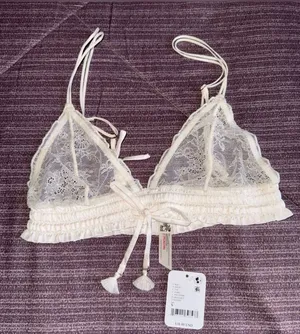 Free People Cream Lace Bralette with Tassel Tie thumbnail 1