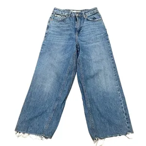 Topshop Women's Cropped Jeans Size 24 Blue Frayed Hem Relaxed Fit thumbnail 1