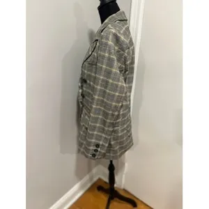 Free People Preppy Academia Plaid Double Breasted Blazer Sz:M Grey Yellow Jacket thumbnail 4