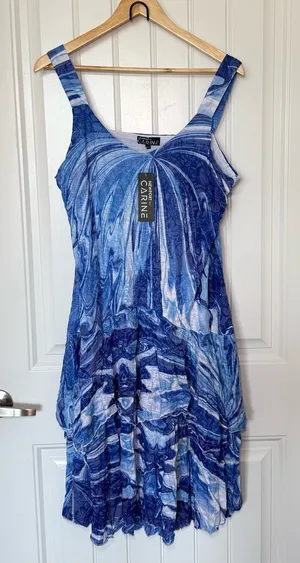 Newport By Carine XL Blue Marble Abstract Swirl Layered Tiered Dress Whimsigoth thumbnail 1