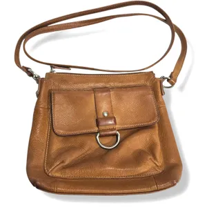 Fossil Genuine Leather Tan Crossbody Bag Ring Detail Front Pocket Womens thumbnail 2