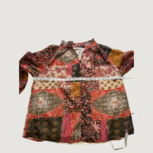 Entro Womens Medium Patchwork Paisley Ruffle Neck Long Sleeve Blouse Multicolor thumbnail 4