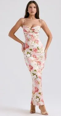 House of CB Josefina Pink Peony Print Satin Dress thumbnail 1