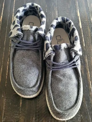 HEY DUDE BRITT Gray Cheetah Print Lining Shoes Women's Size 8 thumbnail 1