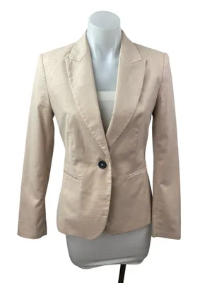 Zara Women's Beige Notch Collar Long Sleeve Single Breasted Blazer Coat Jacket 2 thumbnail 1