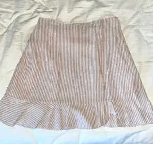 Free People Abercrombie & Fitch Tan white linen ruffle mini skirt thumbnail 2