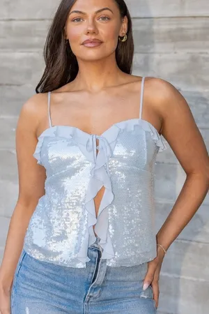 Inmod Sequin Ruffle Top Blue thumbnail 1