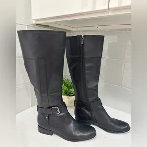 Anne Klein Black Over the Knee Boots Leather Upper Size 7M thumbnail 3