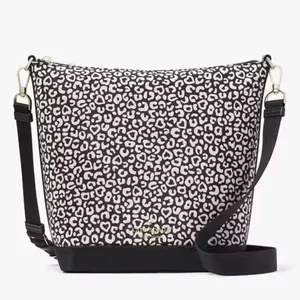Kate Spade NWT‎ Animal Print Leopard Duffel Large Crossbody Black White thumbnail 6