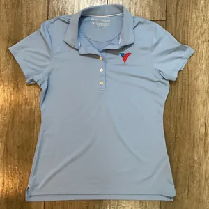 Peter Millar Women's Golf Polo Shirt Medium Blue Performance Logo Texas‎ SPF50 thumbnail 2