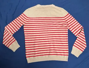 Burberry Brit 100% Cashmere Striped Sweater Red Beige Equestrian Logo M thumbnail 8