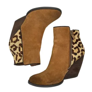 Very Volatile Size 7.5 Bootie Chatter Leopard Leather Calf Hair Stack Heel Brown thumbnail 2