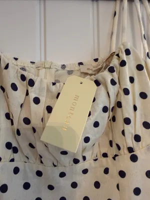 Polka Dot Tie-Strap Mini Dress in Cream and Black thumbnail 2