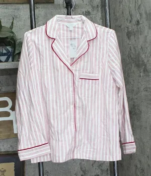 NEW Charter Club Cotton Flannel Pajama Shirt Top 100189806MS Pinstripe Red S thumbnail 1