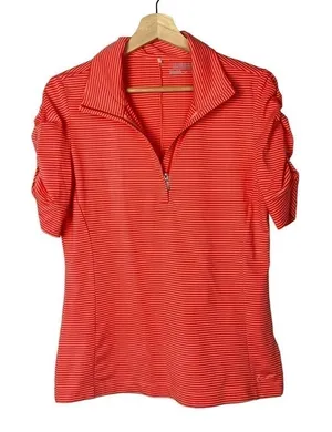 Nike Golf Neon Orange Stripe‎ Ruched Short Sleeve 1/4 Zip Pullover M thumbnail 1