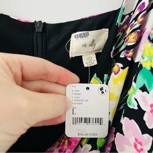 Free People En Elly Floral Black Multi Color Sleeveless V Neck Mini Dress NWT L thumbnail 2