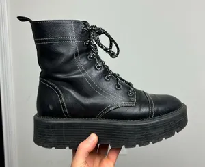 ASOS Black combat lace up‎ boots thumbnail 1