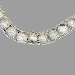 Metal Mesh Silver Textured Threaded Bead Necklace thumbnail 6