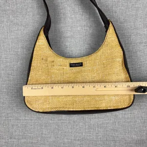Kate Spade New York Shoulder Bag Womens Small Tan Raffia Leather Woven Zip thumbnail 4