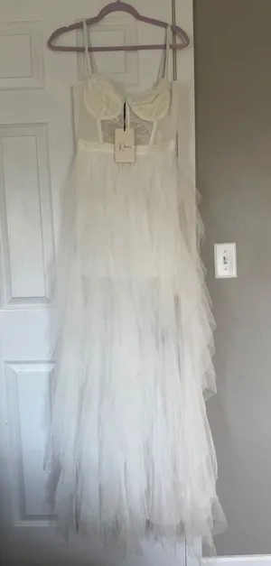 Klessis White Lace Bralette Maxi Dress Tulle Bridal Shower Bachelorette NWT thumbnail 1
