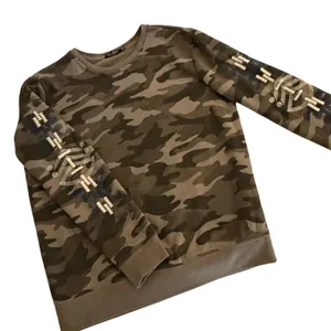Max Jeans Camo Embroidered Sleeve Sweatshirt XS Green Gray Fleece Pullover thumbnail 2