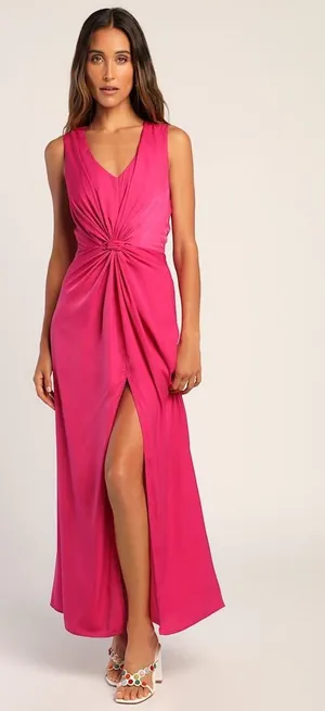 New Lulu’s See Me Stun Magenta Sleeveless Knotted Maxi Dress formal size small thumbnail 1