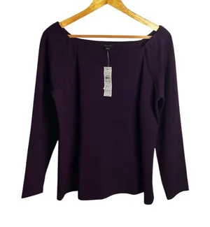 Ann Taylor Plum Jersey Knit‎ Fitted Top Size Large thumbnail 1