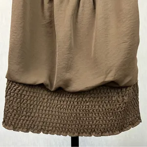 Lulumari Tank Top Womens Medium Brown Sequins Front Smocking Waist Satin Blouse thumbnail 5