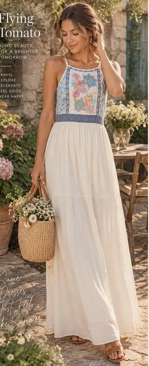 Flying Tomato Sleeveless Embroidered Waist Lined Goddess Maxi Dress Size Medium thumbnail 1