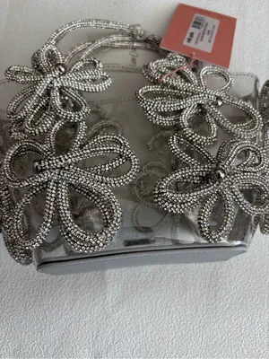 NWT cult gaia clear tote with silver floral beading thumbnail 6