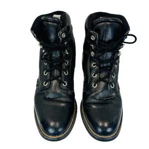 Justin Basics Black Leather Roper‎ Lace-Up Boots Women's 6B Work Western Vintage thumbnail 9