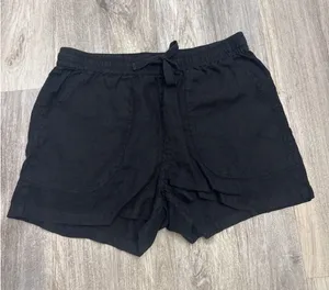 Quince Womens 100% European Linen Shorts Black Elastic Drawstring Medium thumbnail 1