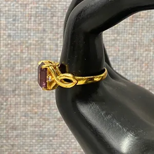 Elegant 14k Gold Plated Emerald Cut Amethyst Cocktail Ring Size 9 thumbnail 6