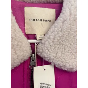 Thread & Supply Faux Shearling Collar Dad Jacket in Very Berry M NWT thumbnail 6